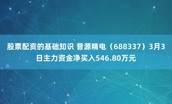 股票配资的基础知识 普源精电（688337）3月3日主力资金净买入546.80万元