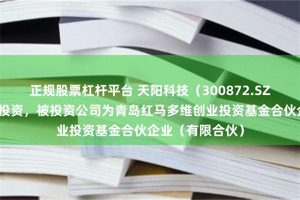 正规股票杠杆平台 天阳科技（300872.SZ）新增一起对外投资，被投资公司为青岛红马多维创业投资基金合伙企业（有限合伙）